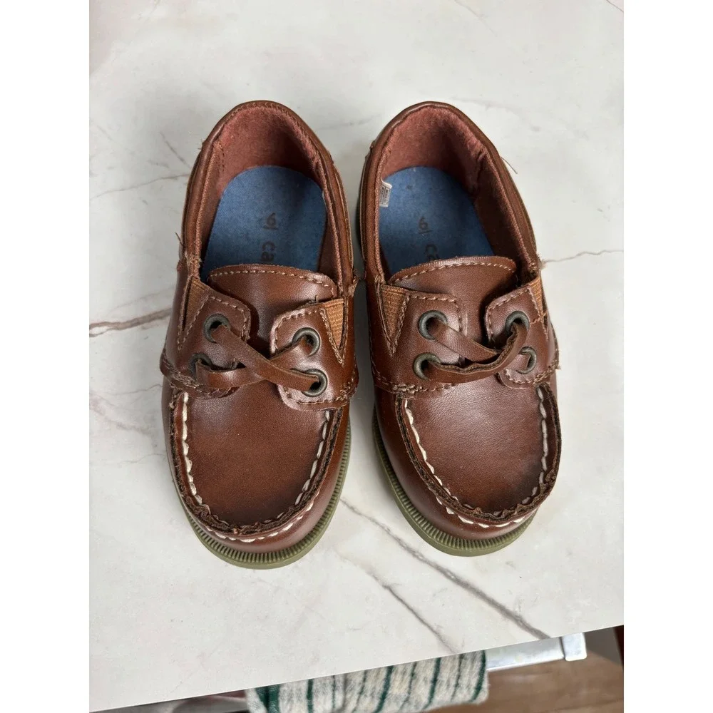 Carters Toddler Boys Brown Boat Shoes Slip On Loafers Size 6M Nautical Classic